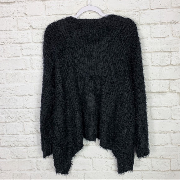 Subdued Black Fuzzy Comfy Open Front Cardigan OS - Picture 2 of 6